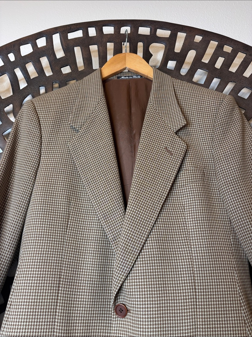 🤎Vintage MANI Armani Brown Houndstooth Blazer 38 Short Italian Wool  Saks 5th🤎 - Picture 2 of 16